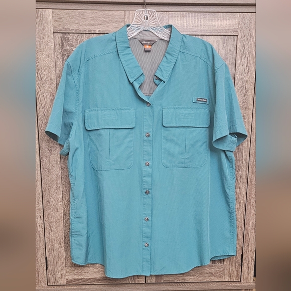 Eddie Bauer Women's Teal Blue Short Sleeve Guide Shirt Sz XL - Picture 1 of 7